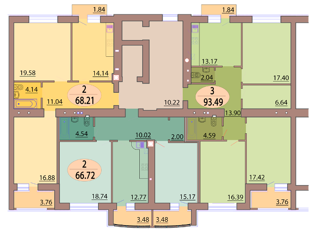 Секция 1,2. План 2-3 этажа