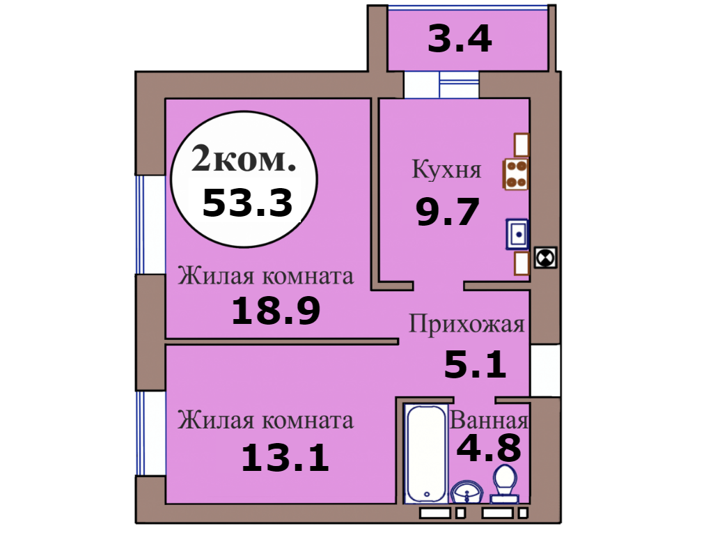 2-комн. кв. по пер. Калининградский, 5 кв. 197 в Калининграде