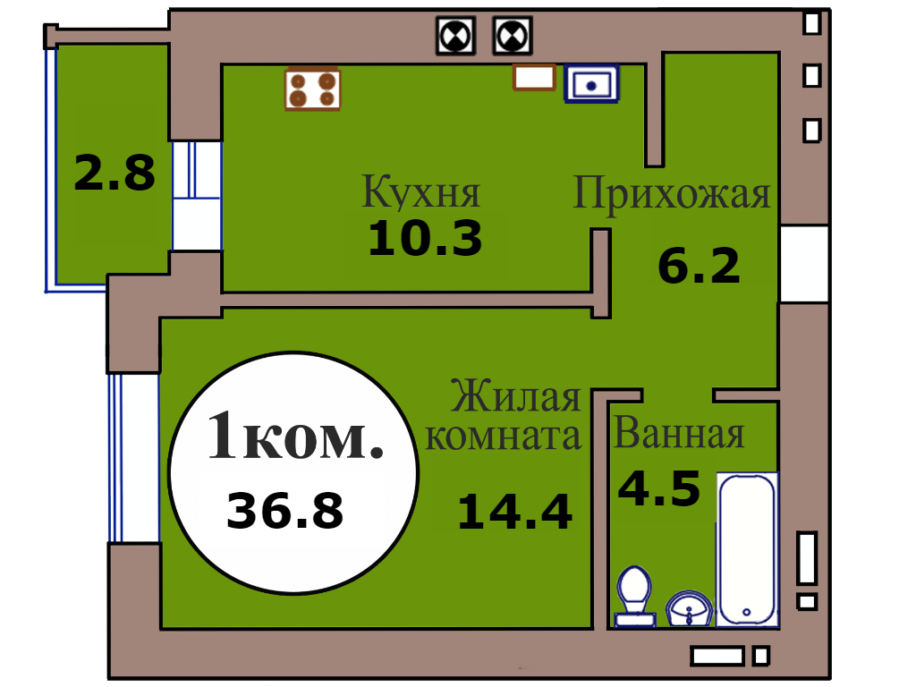 1-комн. кв. по пер. Калининградский, 5 кв. 207 в Калининграде