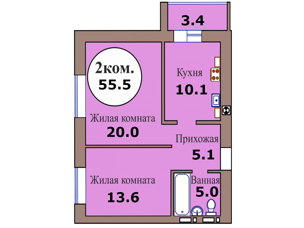 2-комн. кв. по пер. Калининградский, 5 кв. 215 в Калининграде