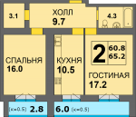 2-комн. кв. по ул. Ст. Дадаева, 71 кв. 279 в Калининграде