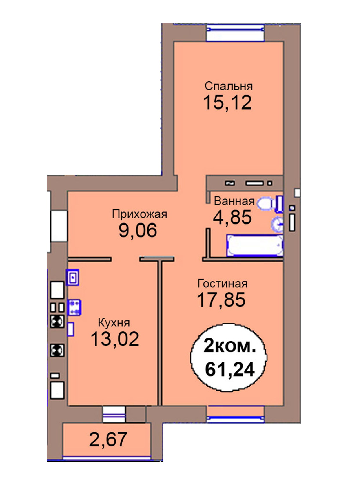 2-комн. кв. по пер. Калининградский, 4  кв. 115 в Калининграде