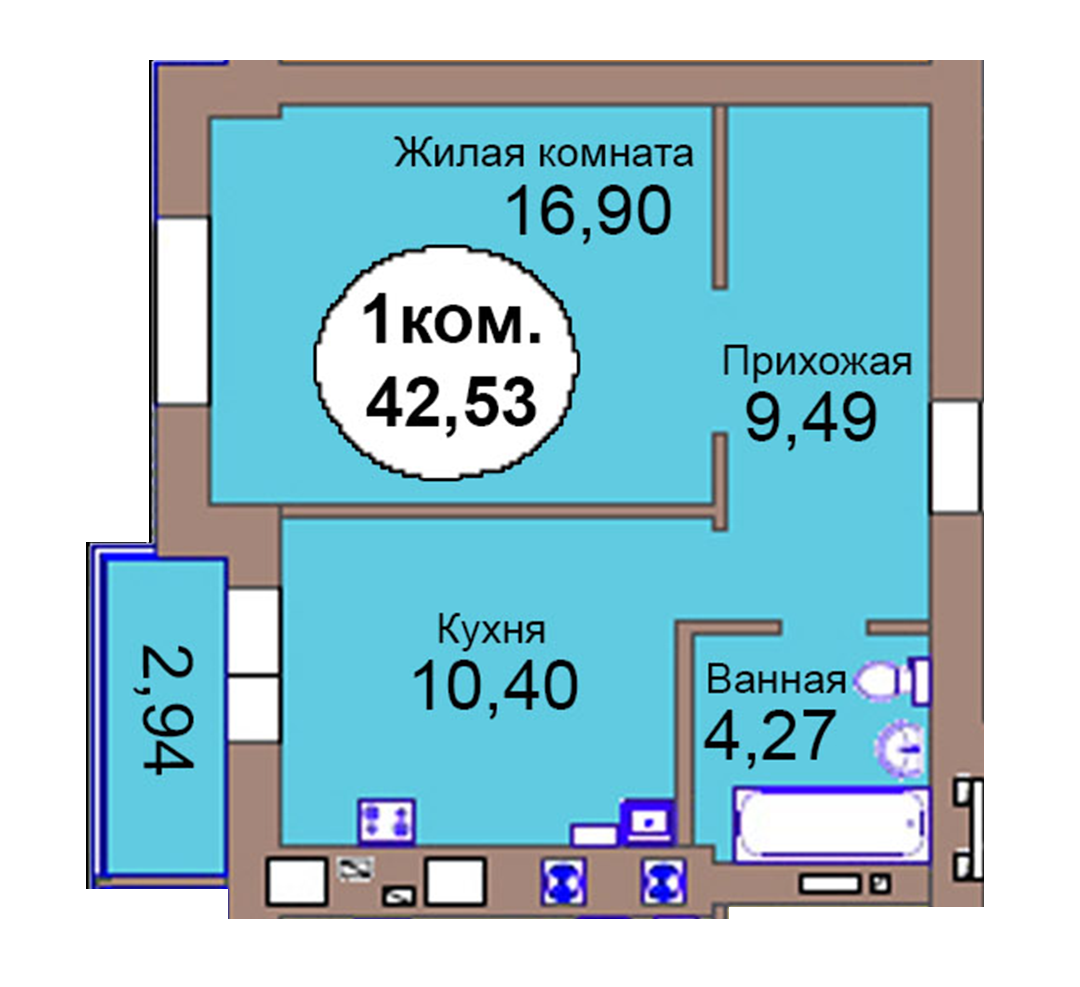 1-комн. кв. по пер. Калининградский, 4  кв. 118 в Калининграде