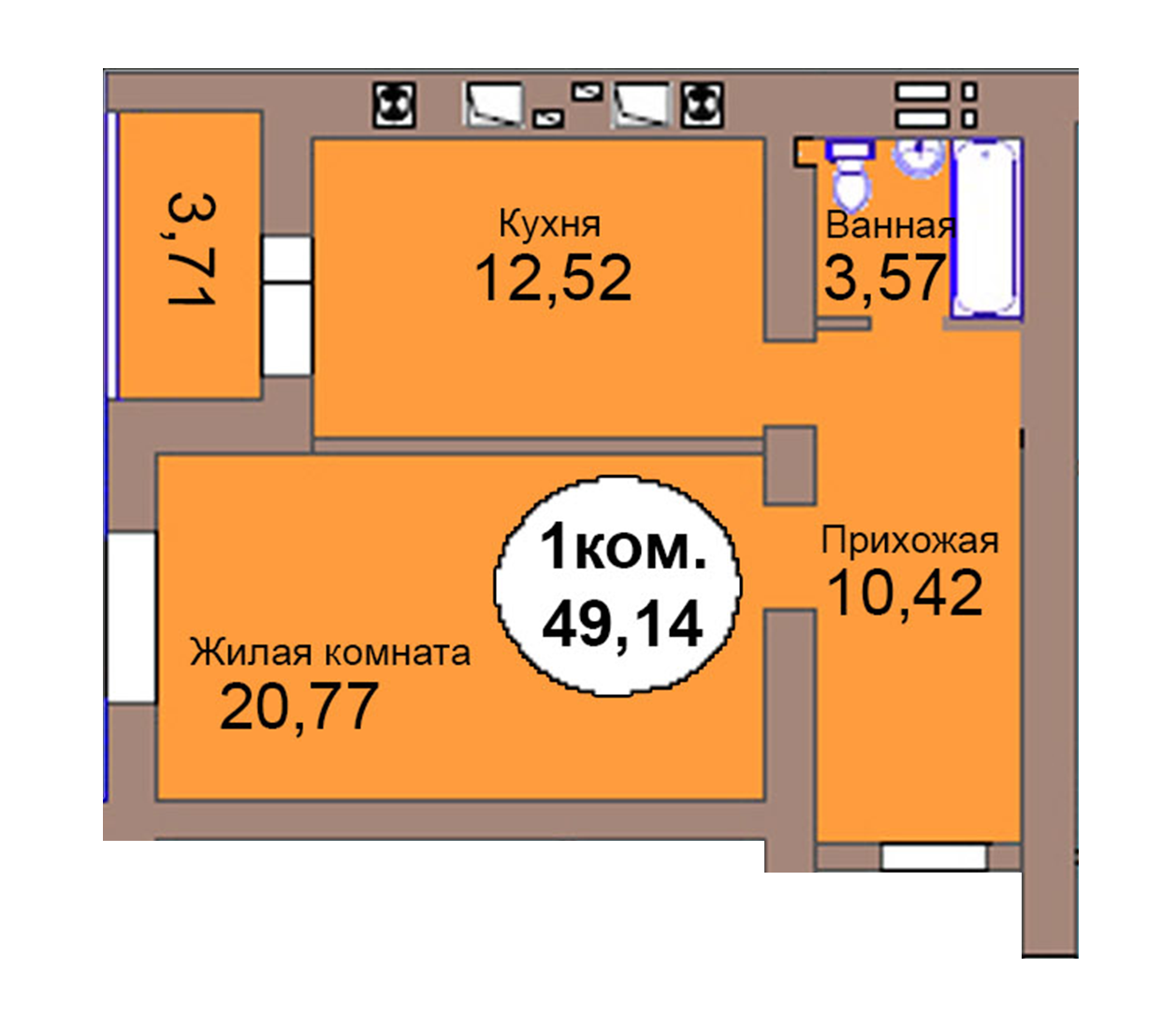 1-комн. кв. по пер. Калининградский, 4  кв. 119 в Калининграде