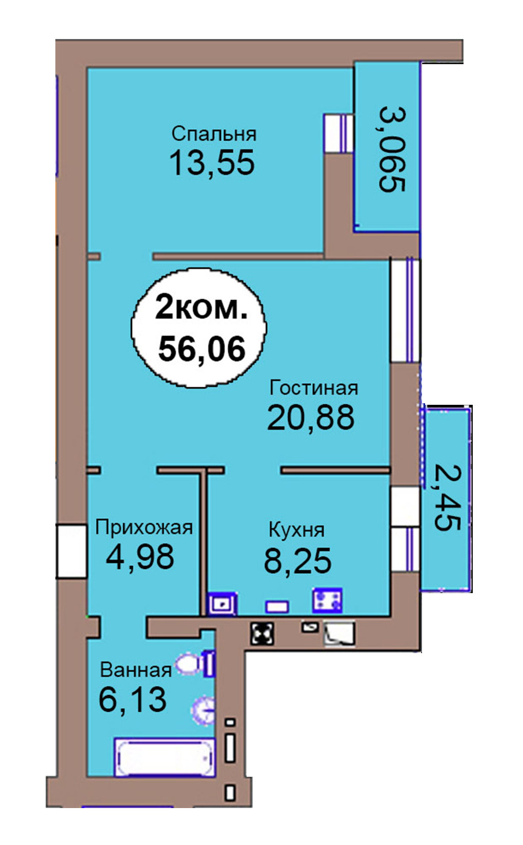 2-комн. кв. по пер. Калининградский, 4  кв. 120 в Калининграде