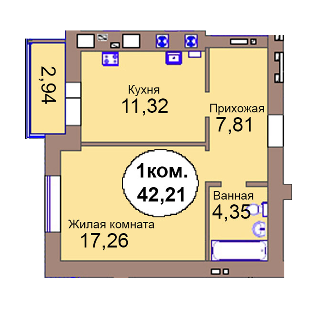 1-комн. кв. по пер. Калининградский, 4  кв. 123 в Калининграде