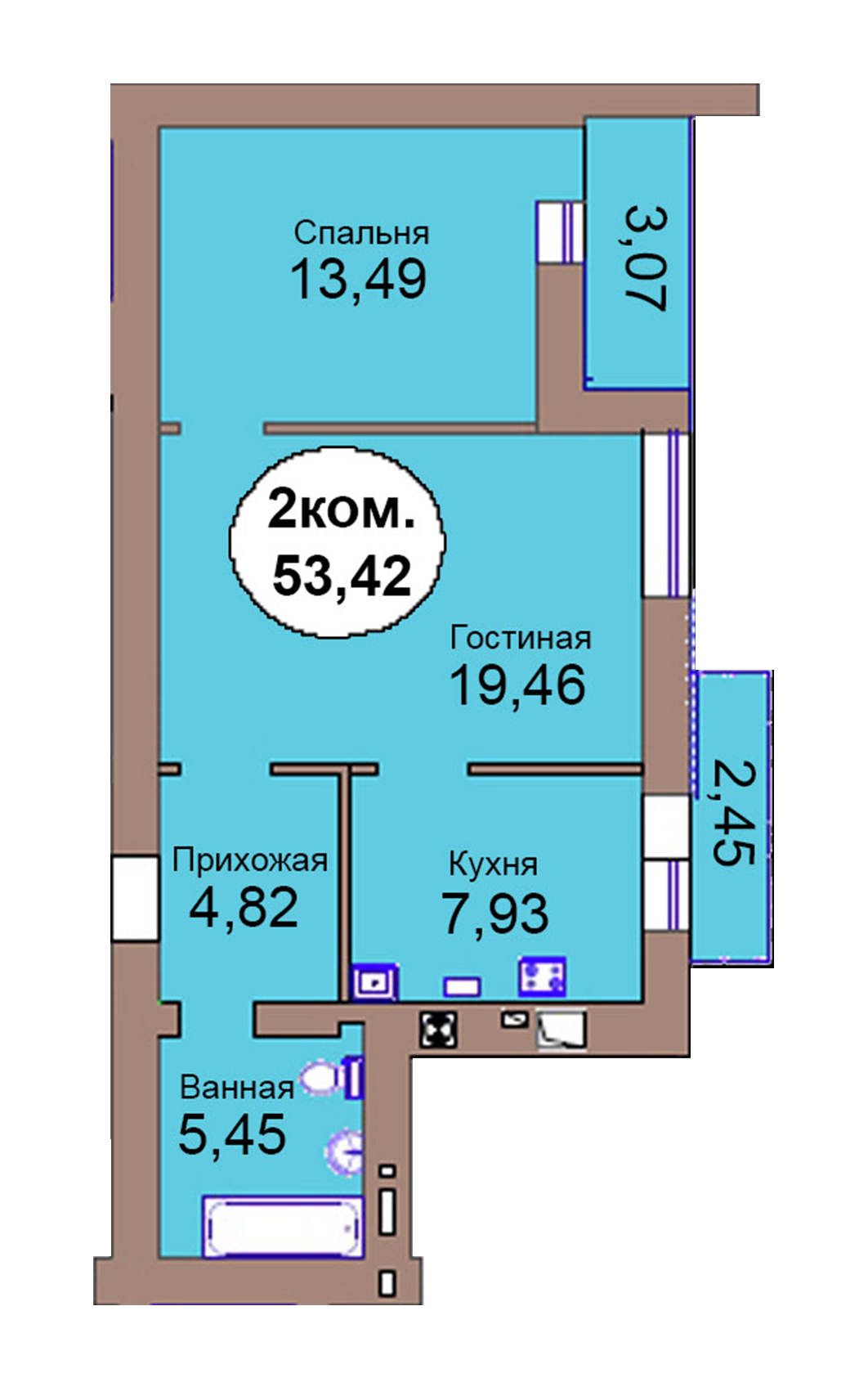 2-комн. кв. по пер. Калининградский, 4  кв. 90 в Калининграде