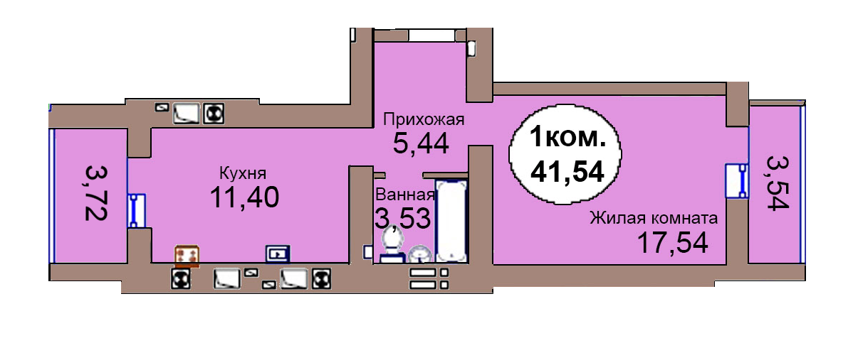 1-комн. кв. по пер. Калининградский, 4 кв. 242 в Калининграде