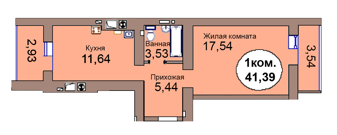 1-комн. кв. по пер. Калининградский, 4 кв. 247 в Калининграде