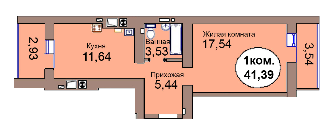 1-комн. кв. по пер. Калининградский, 4 кв. 303 в Калининграде