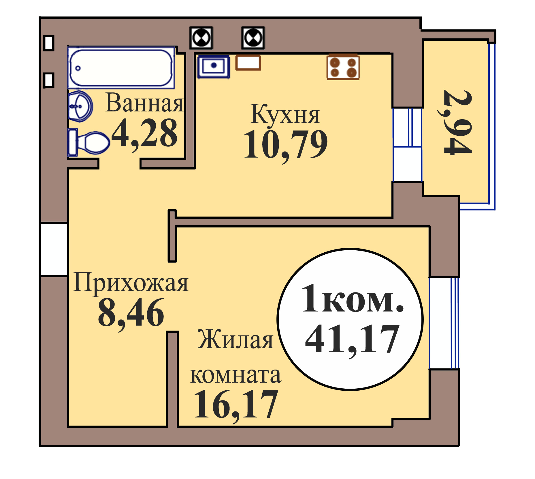 1-комн. кв. по пер. Калининградский, 5 кв. 106 в Калининграде