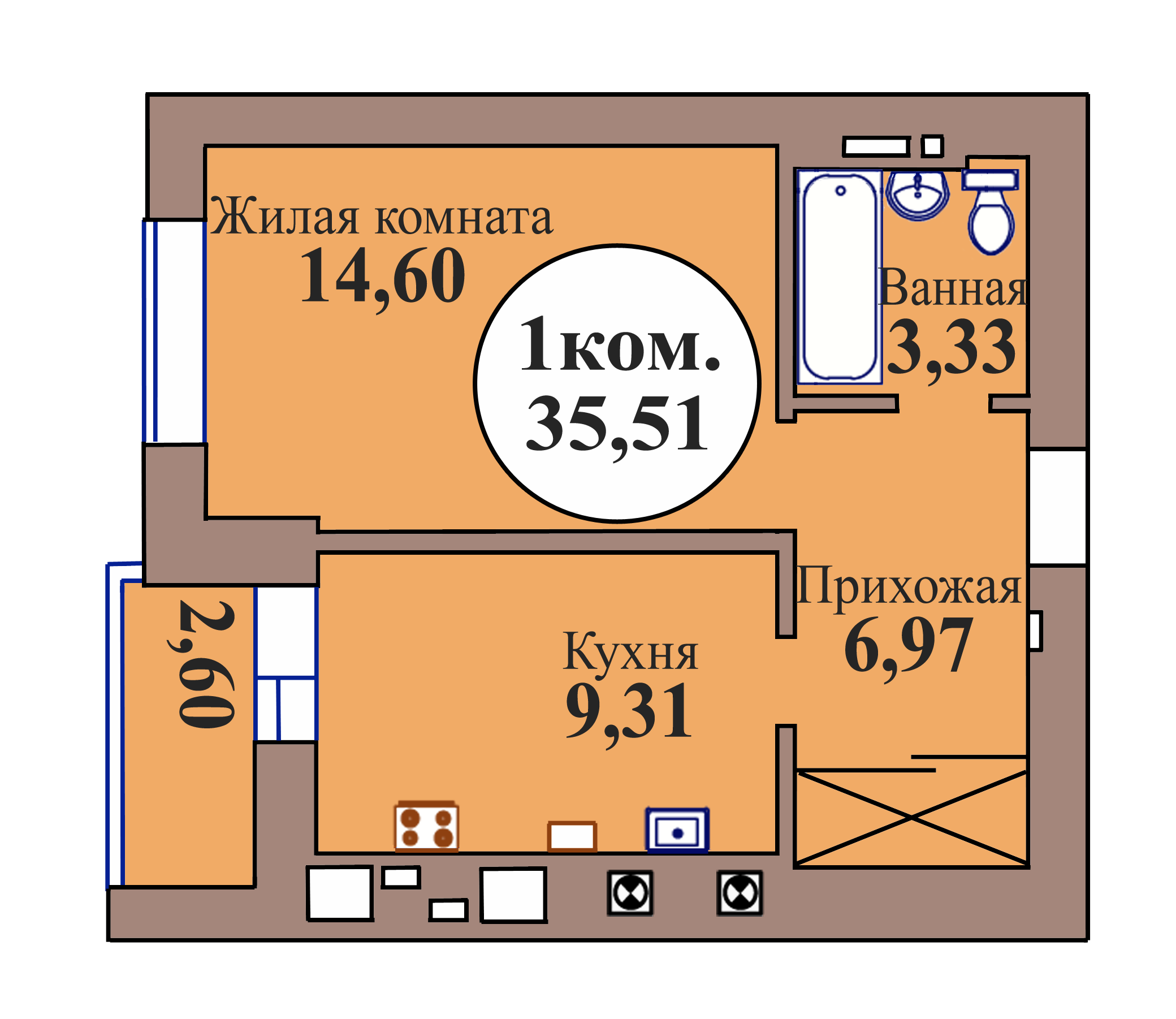 1-комн. кв. по пер. Калининградский, 5 кв. 13 в Калининграде