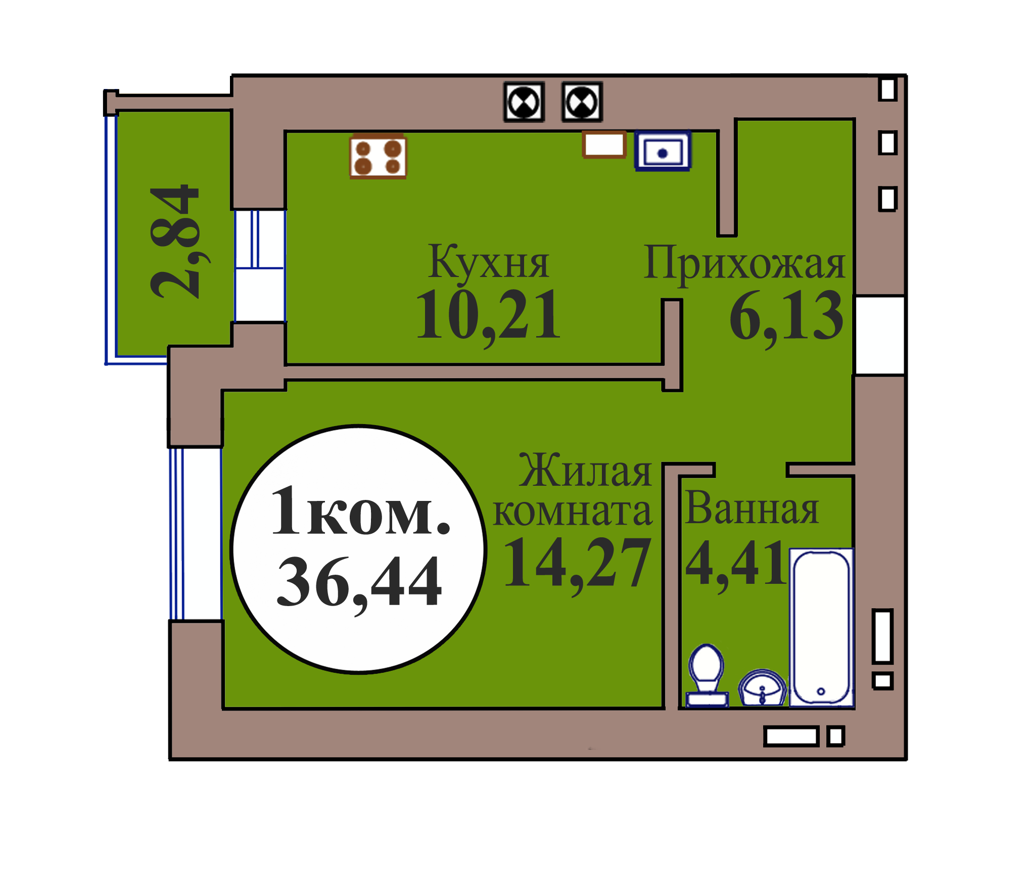 1-комн. кв. по пер. Калининградский, 5 кв. 171 в Калининграде