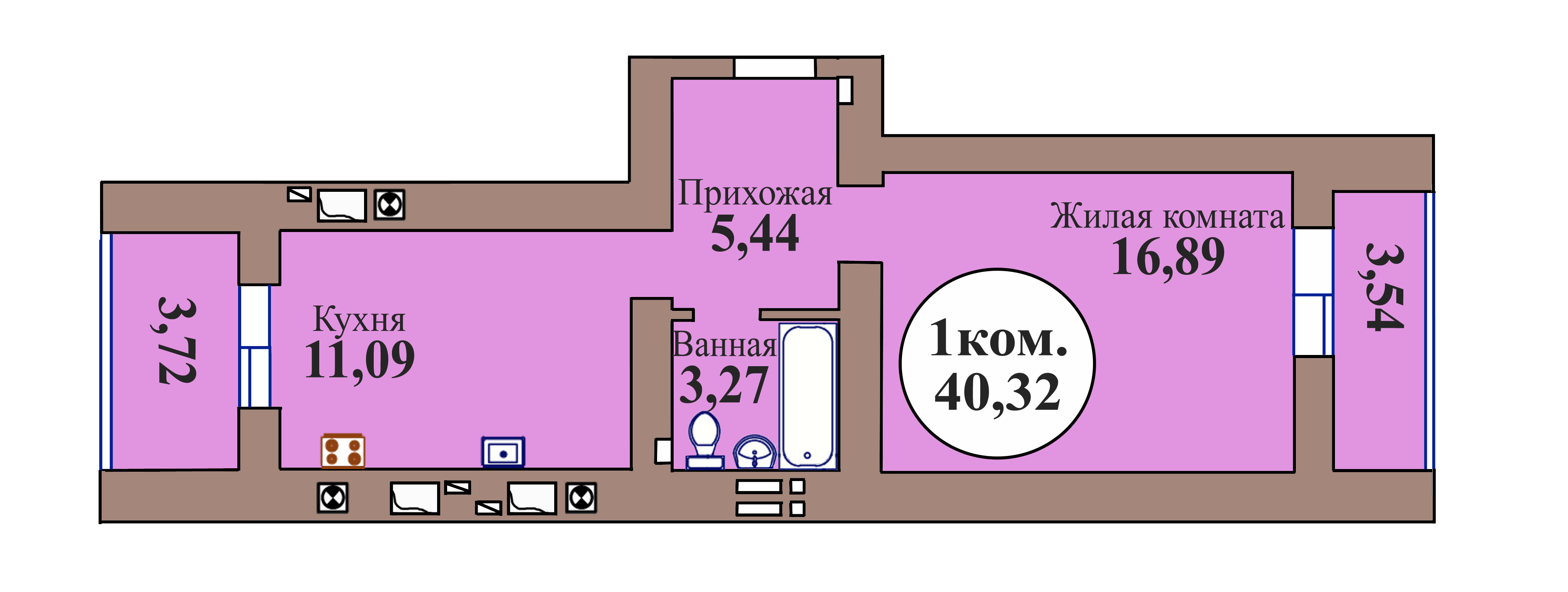 1-комн. кв. по пер. Калининградский, 5 кв. 2 в Калининграде