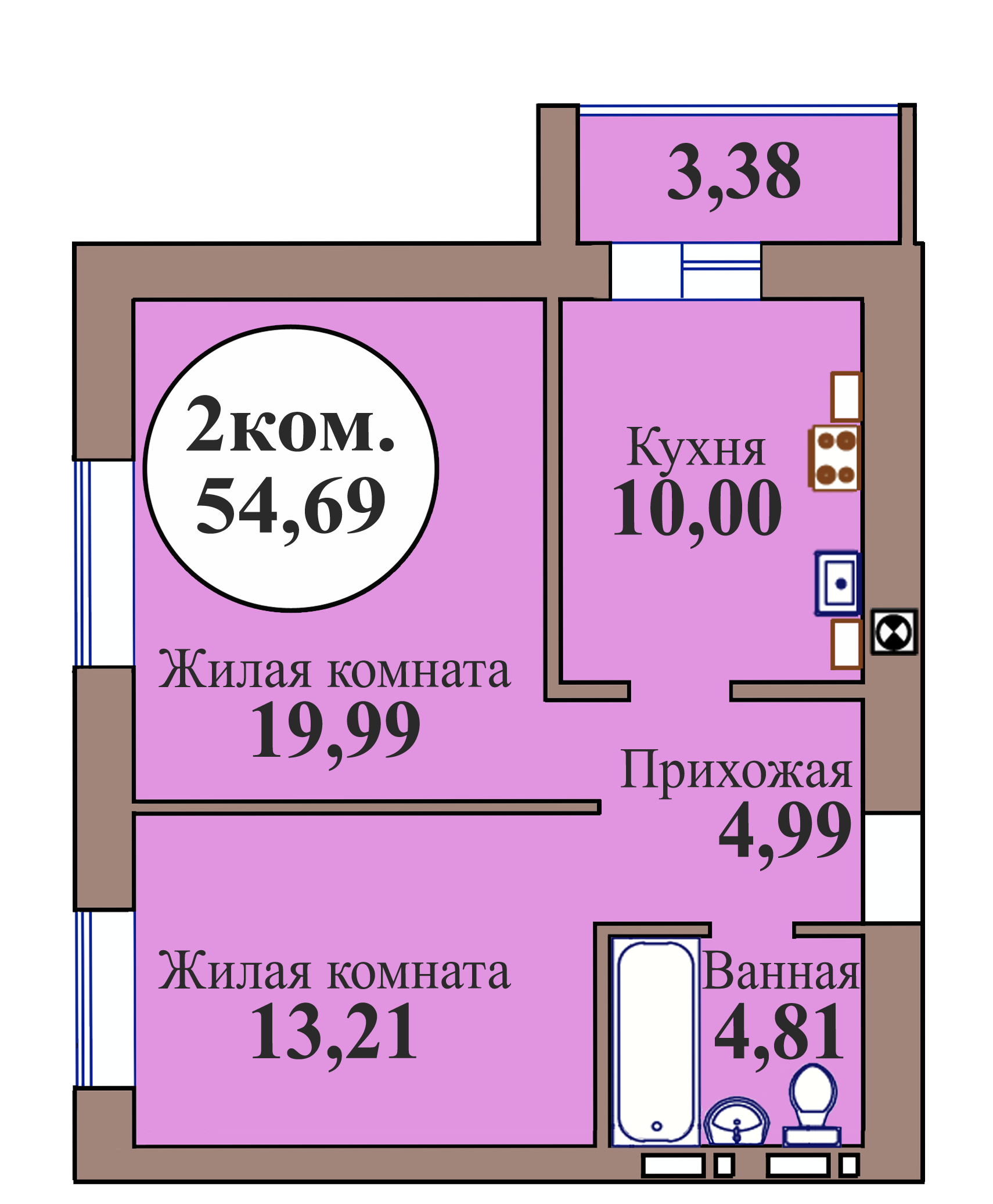 2-комн. кв. по пер. Калининградский, 5 кв. 221 в Калининграде