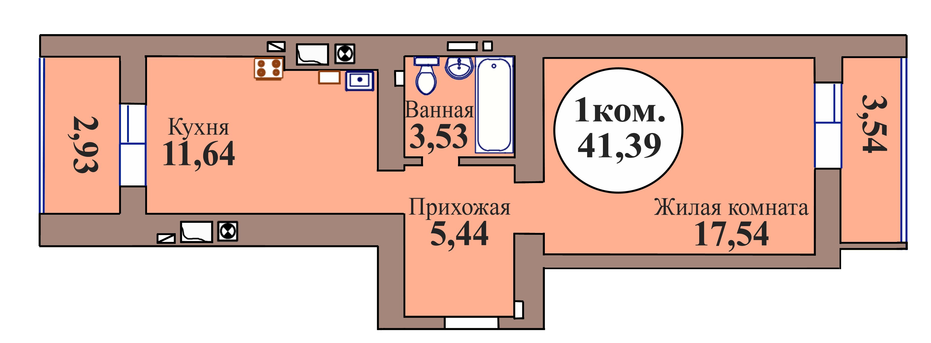 1-комн. кв. по пер. Калининградский, 5 кв. 23 в Калининграде