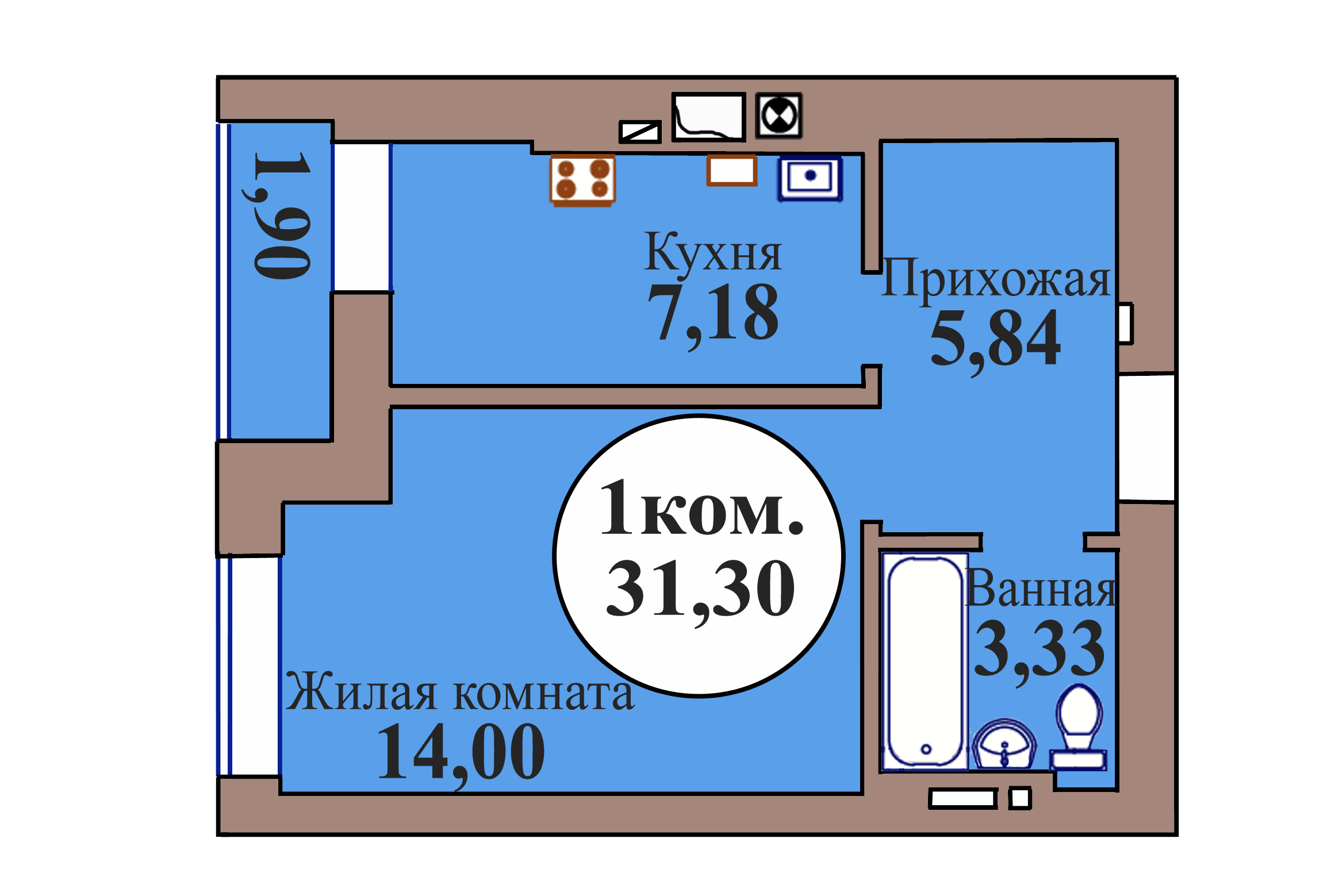 1-комн. кв. по пер. Калининградский, 5 кв. 28 в Калининграде