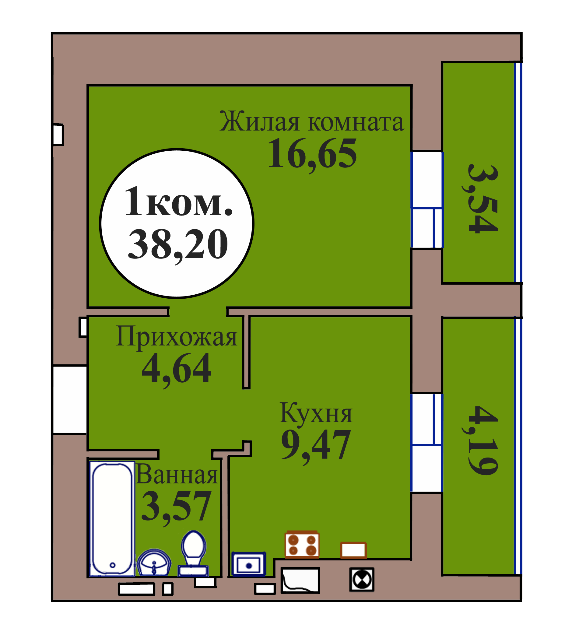 1-комн. кв. по пер. Калининградский, 5 кв. 40 в Калининграде
