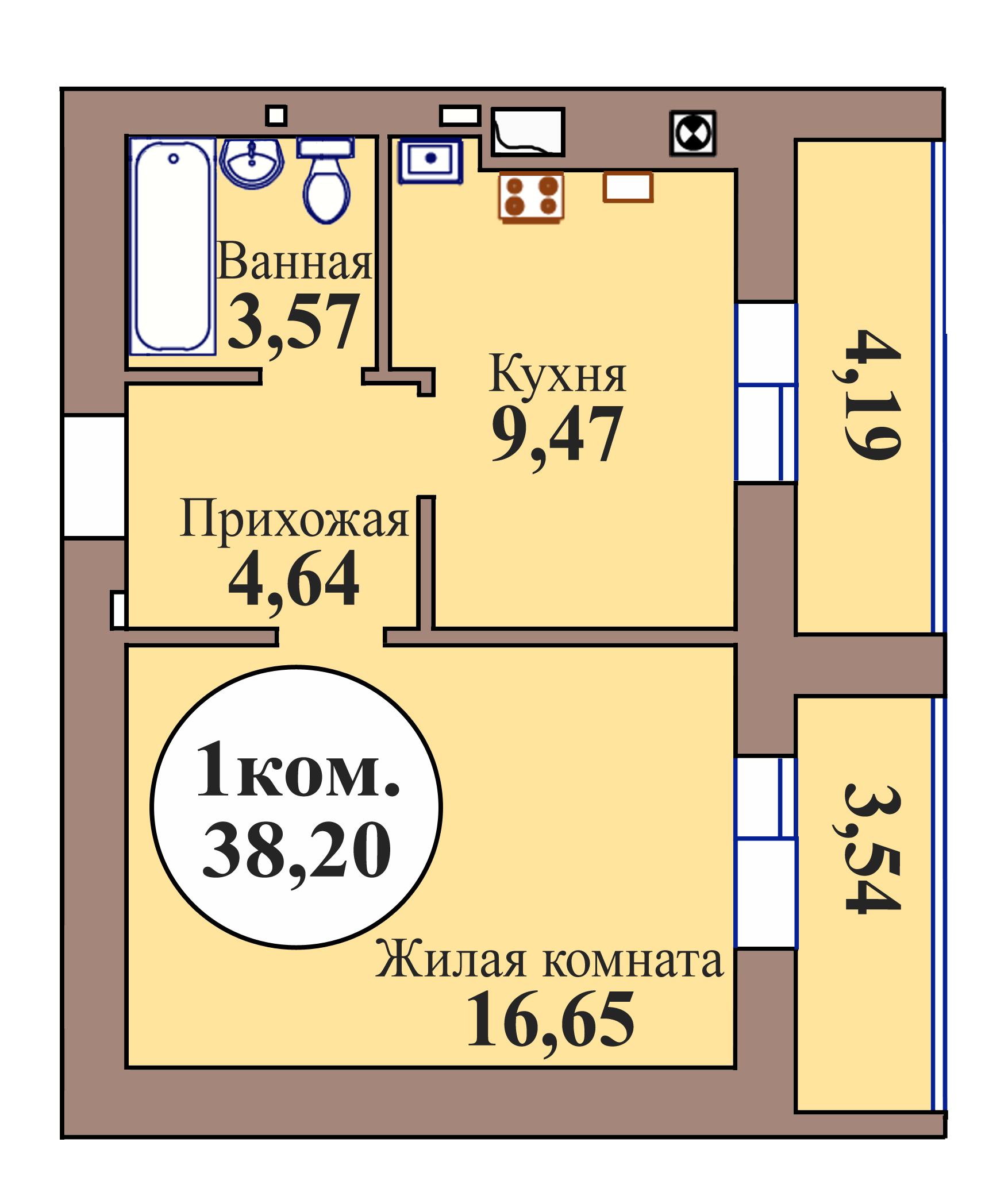 1-комн. кв. по пер. Калининградский, 5 кв. 49 в Калининграде