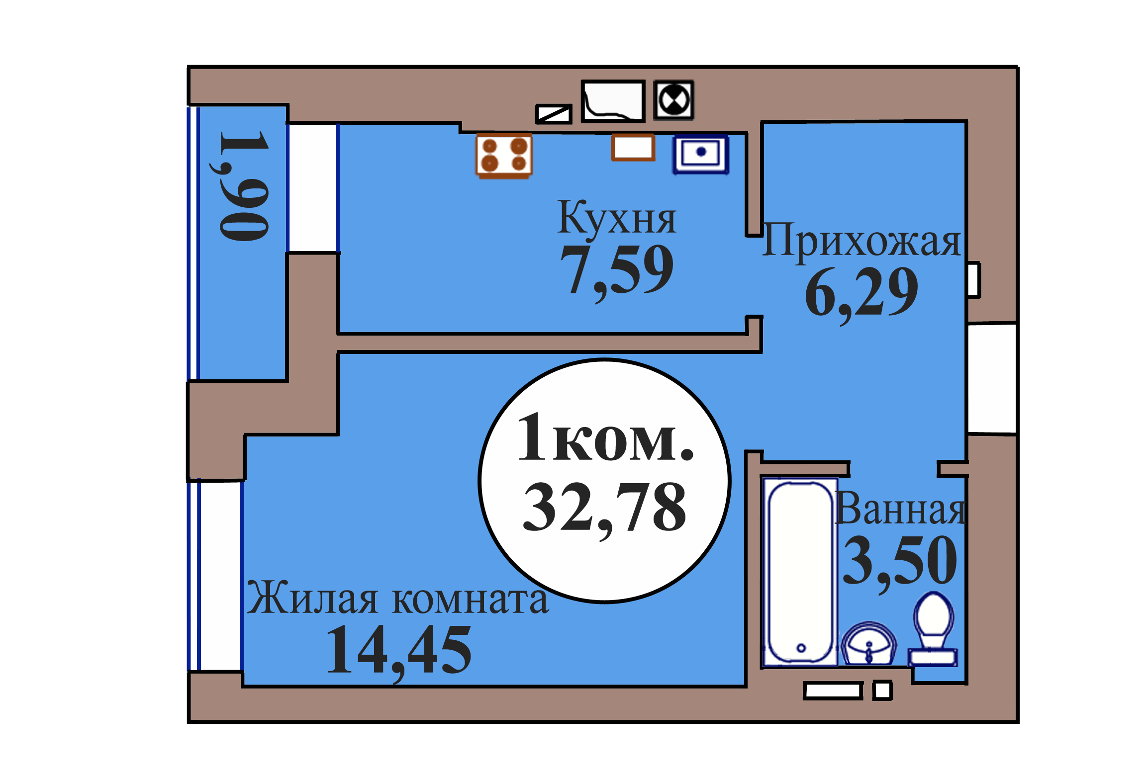 1-комн. кв. по пер. Калининградский, 5 кв. 62 в Калининграде