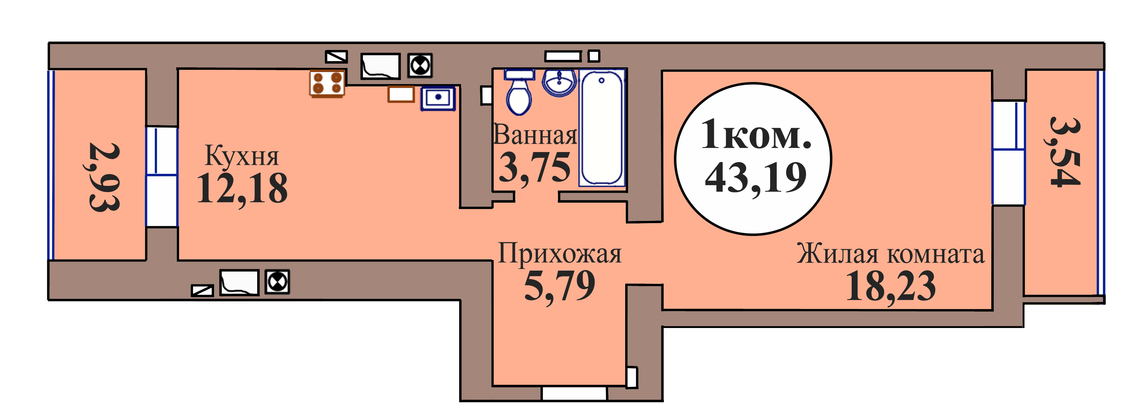 1-комн. кв. по пер. Калининградский, 5 кв. 79 в Калининграде