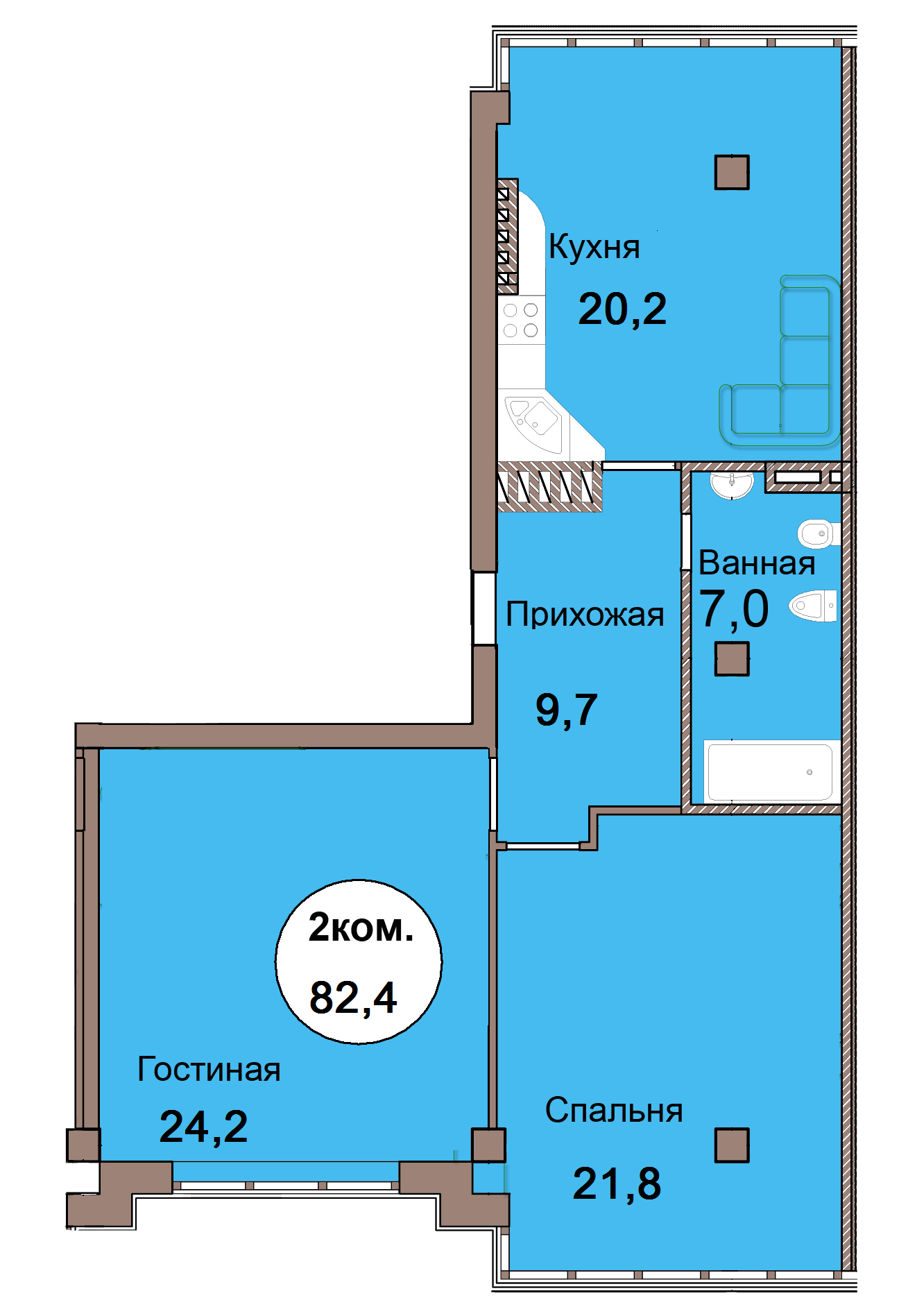 2-комн. кв. по Проспект  Мира, 83 кв. 19 в Калининграде