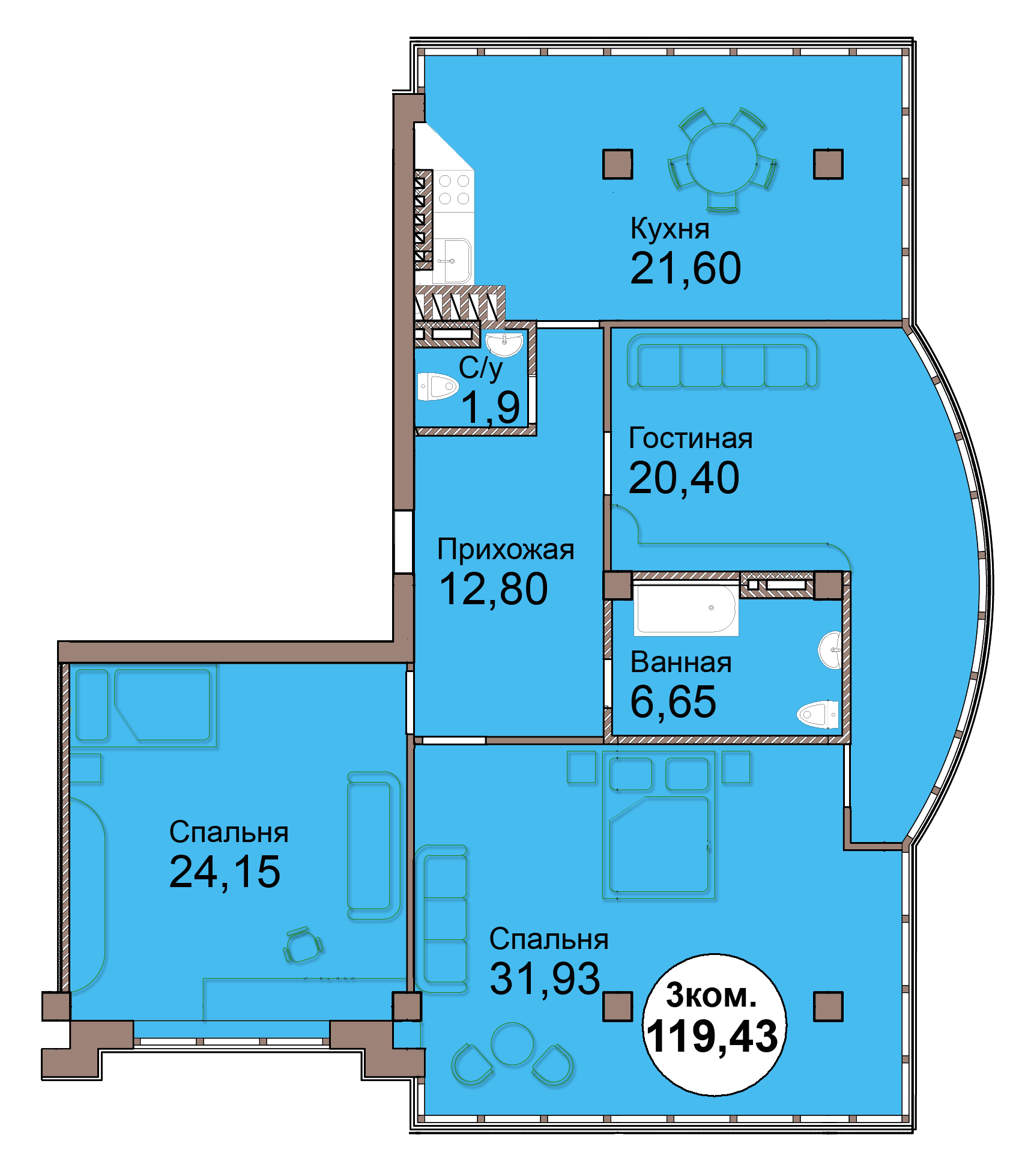 3-комн. кв. по Проспект  Мира, 83 кв. 39 в Калининграде